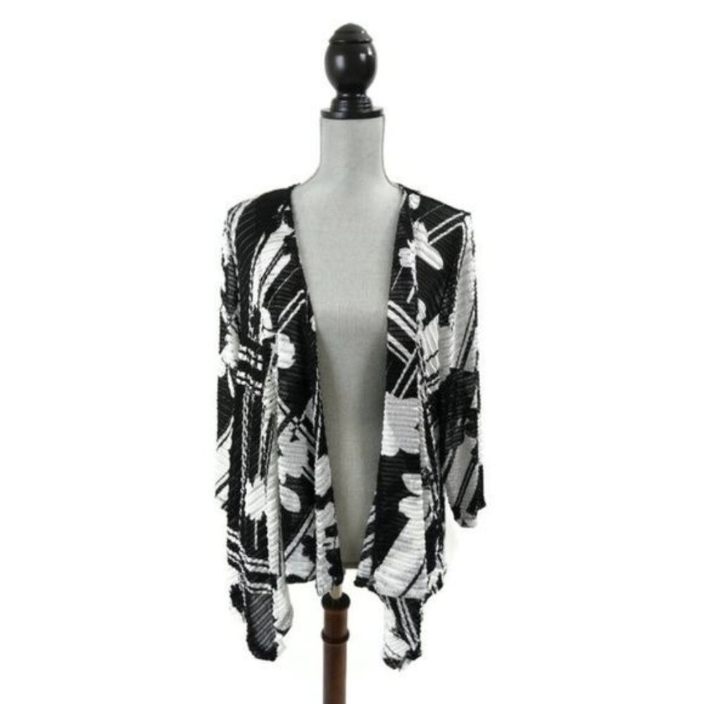 Travel Elements Sweater‎ Womens XL Black White Open Front Stretch Career Casual